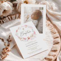 Faire-part de baptême de fille en floral rose pâle