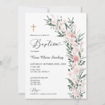 Faire-part de baptême de fille Fleur sauvage Rose