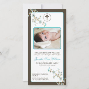 Faire-part de baptême de fleurs de cerisiers (aqua