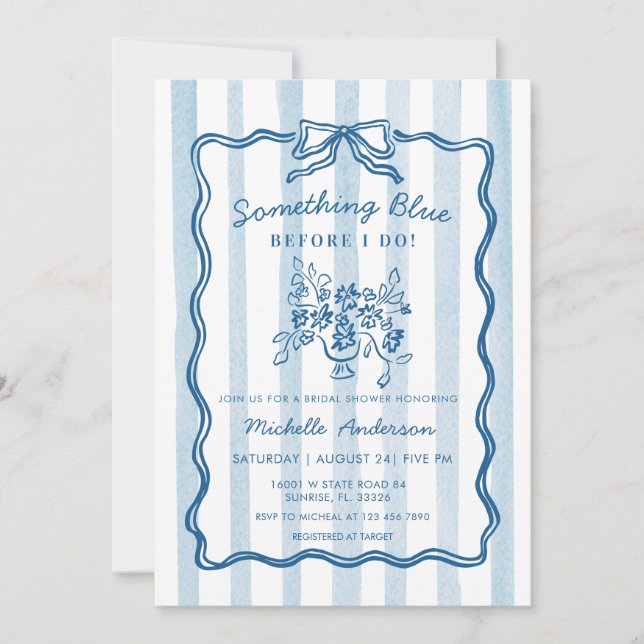 Faire-part de bapteme de mariage à ruban bleu (Devant)