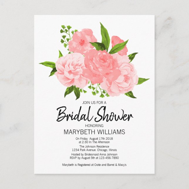 Faire-part de bapteme de mariage aquarelle florale (Devant)