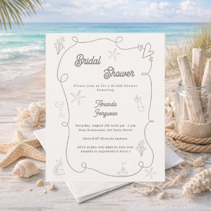 Faire-part de bapteme de mariage de plage dessiné 
