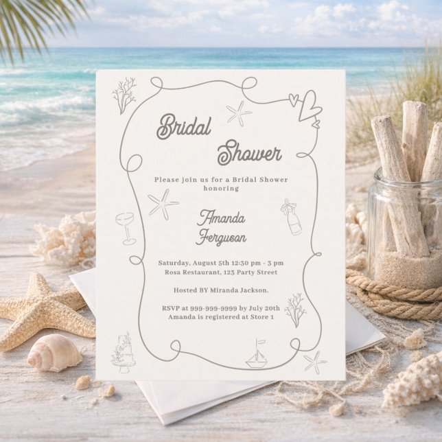 Faire-part de bapteme de mariage de plage dessiné  (Créateur téléchargé)