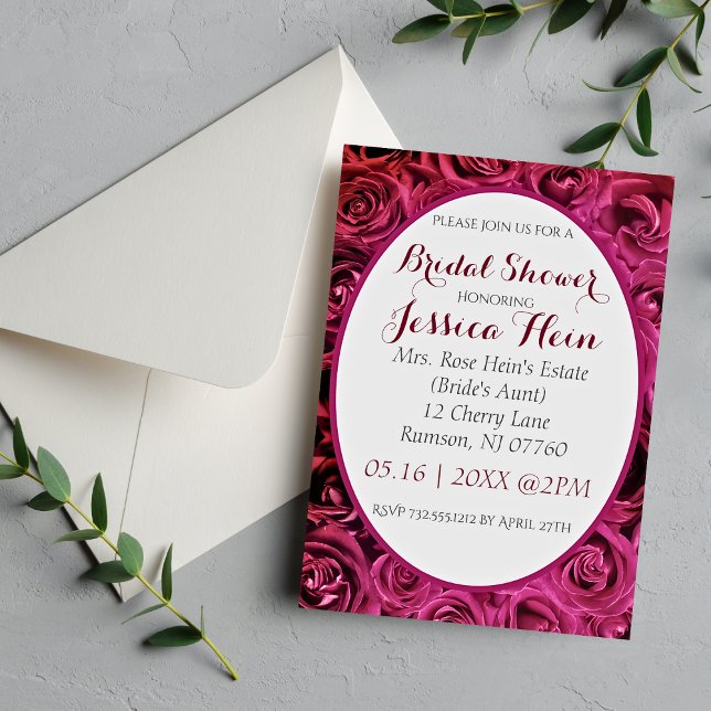 Faire-part de bapteme de mariage Elegant Lux Roses (Beautiful floral bridal shower invitations.)