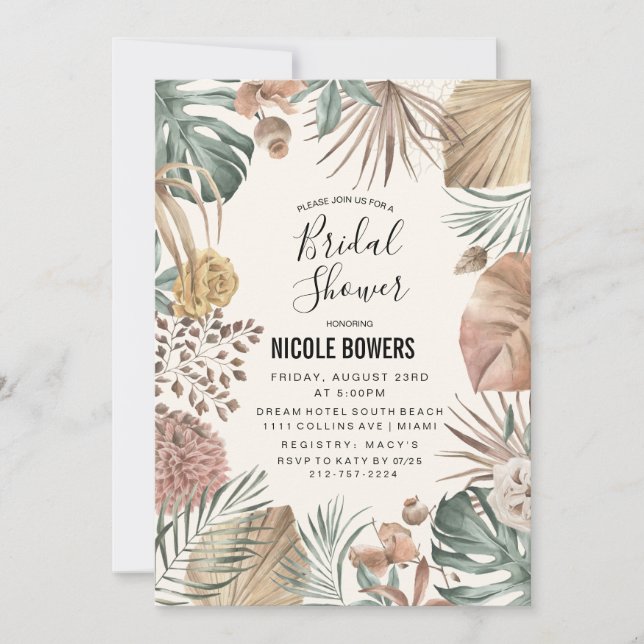 Faire-part de bapteme de mariage floral aquarelle  (Devant)