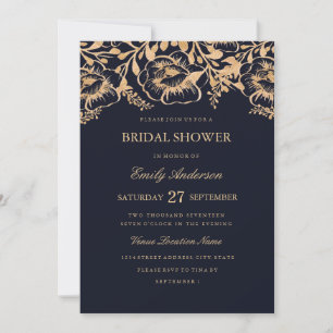Faire-part de bapteme de mariage floral Navy Or Vi