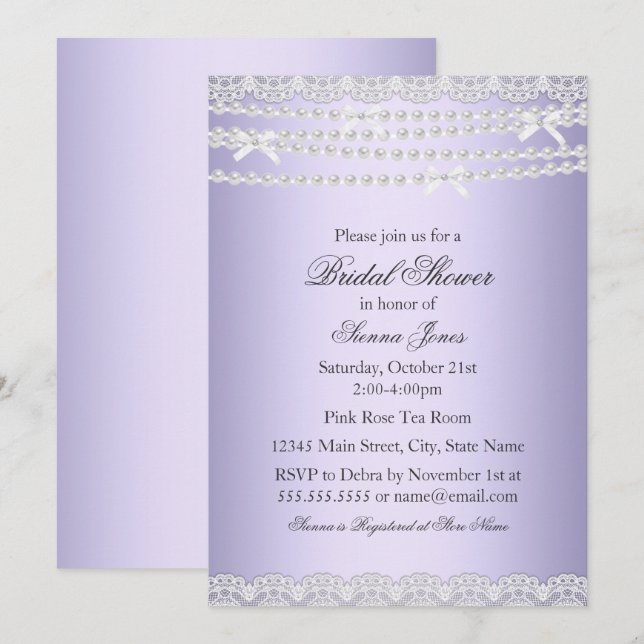 Faire-part de bapteme de mariage Lace & Pearl Viol (Devant / Derrière)