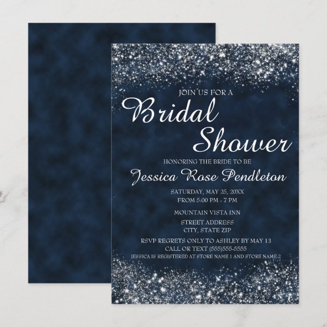 Faire-part de bapteme de mariage Navy Blue White S (Devant / Derrière)