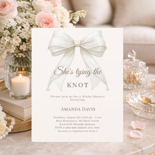 Faire-part de bapteme de mariage noeud en perles d