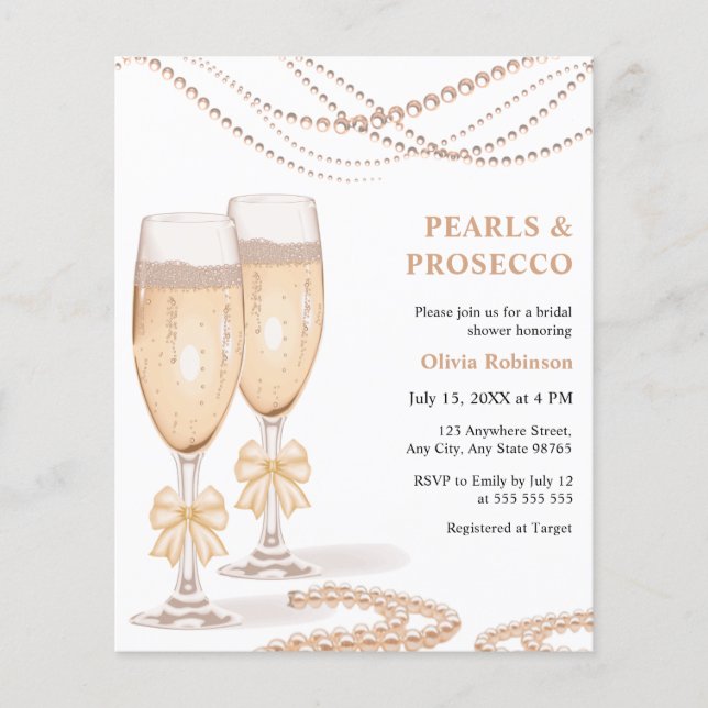 Faire-part de bapteme de mariage Perles et Prosecc (Devant)