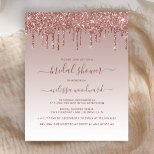 Faire-part de bapteme de mariage Rose Gold Glitter