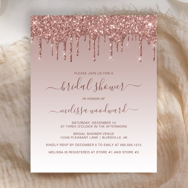 Faire-part de bapteme de mariage Rose Gold Glitter (Créateur téléchargé)