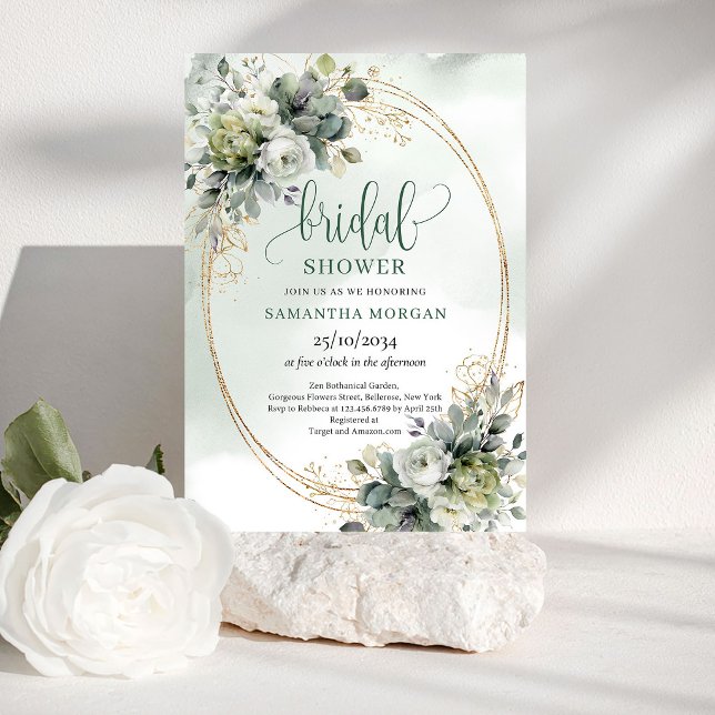Faire-part de bapteme de mariage vert poussiéreux (Dusty Green Greenery Bridal Shower Invitation)
