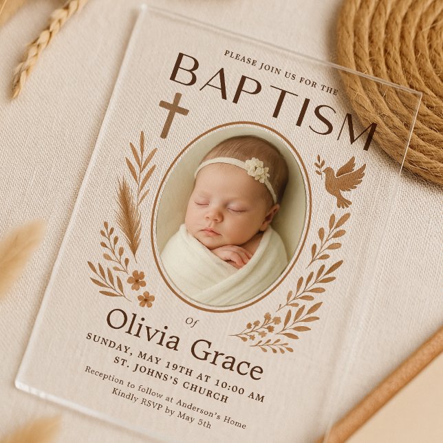 Faire-part de baptême en acrylique Boho avec photo (acrylic-minimalistic-baptism-invitation-photo-cross-leaves.png)
