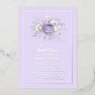 Faire-part de baptême en aluminium floral lavande
