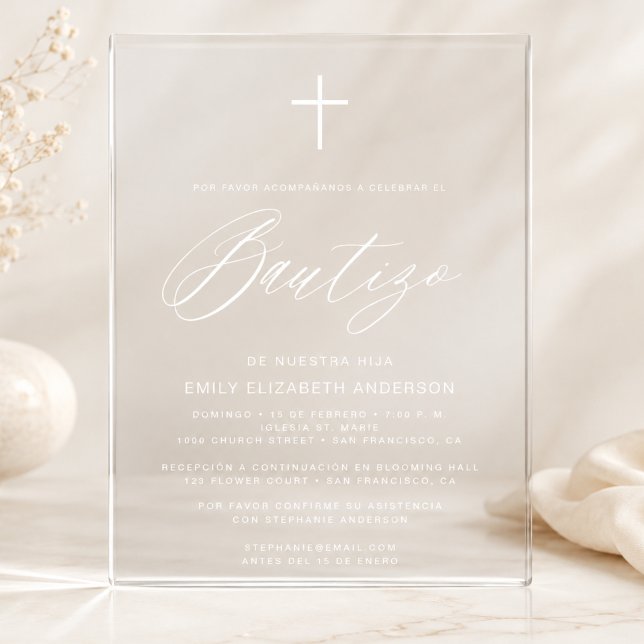 Faire-part de baptême espagnol Script White (Créateur téléchargé)
