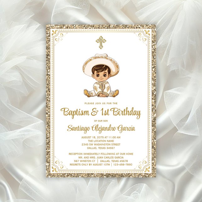 Faire-part de baptême et d'anniversaire Gold Charr (All text can be changed for your event.)
