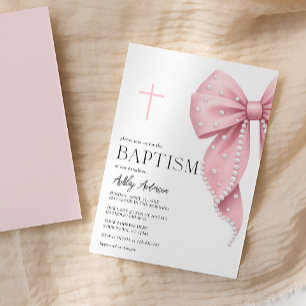 Faire-part de baptême fille à nœud rose