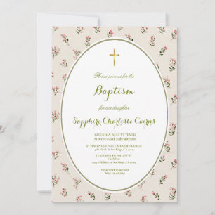 Faire-part de baptême fille aquarelle fleurs paste