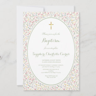 Faire-part de baptême fille aquarelle fleurs paste