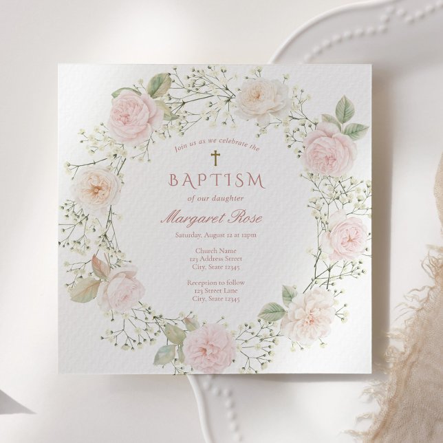 Faire-part de baptême fille avec Gypsophile et Ros (Créateur téléchargé)