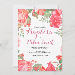 Faire-part de baptême fille rose floral