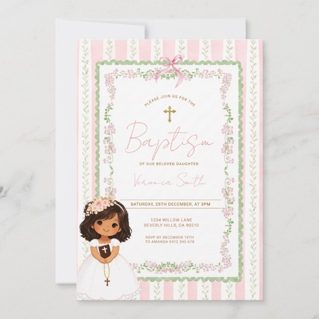 Faire-part de baptême fille rose prépa (Devant)