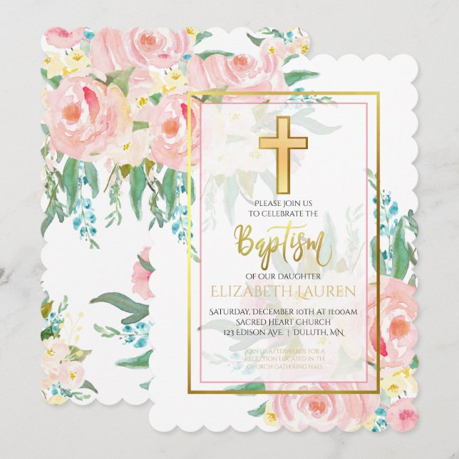 Faire-part de baptême floral (Devant / Derrière)