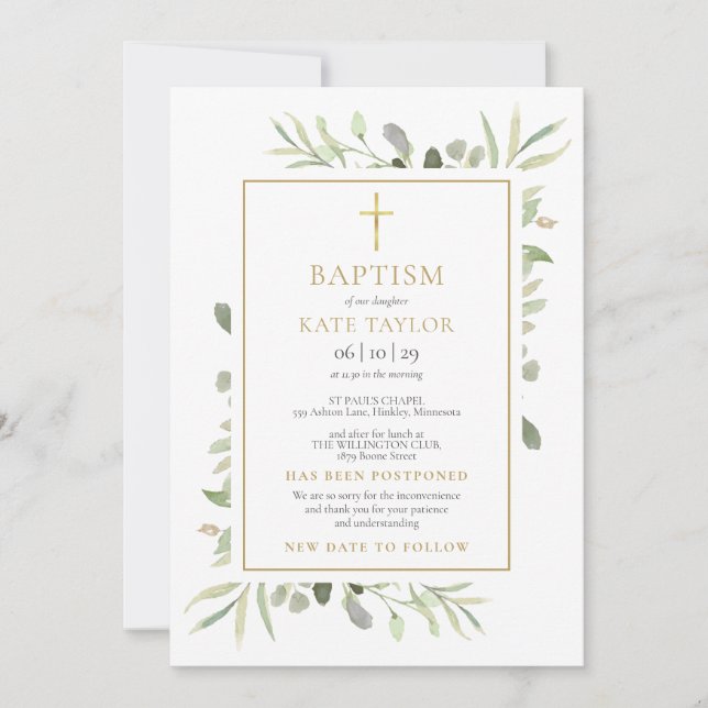 Faire-part de baptême floral annonce différée (Devant)