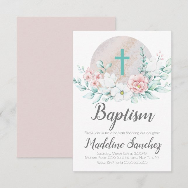 Faire-part de baptême floral de printemps aquarell (Devant / Derrière)