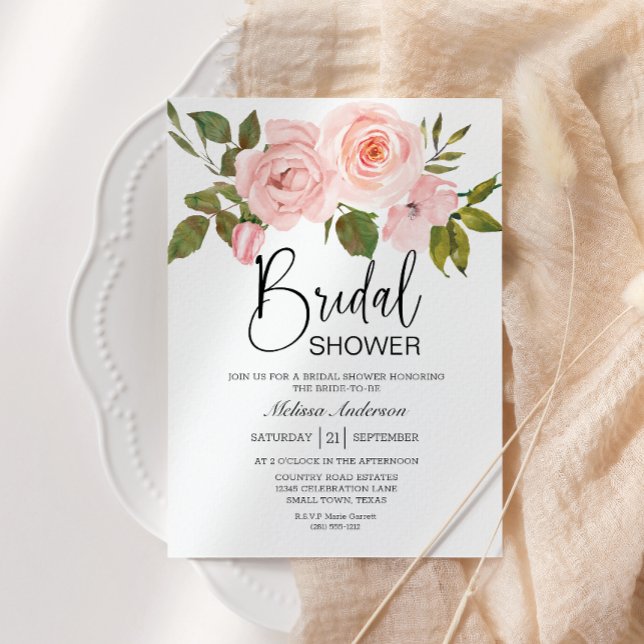 Faire-part de bapteme floral de roses roses blush (Créateur téléchargé)
