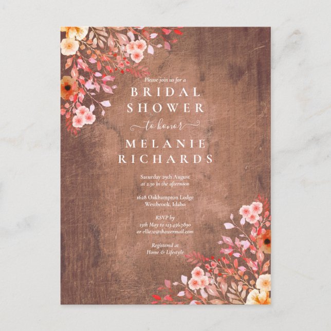 Faire-part de bapteme floral Fleurs sauvages rusti (Devant)