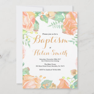 Faire-part de baptême floral pêche ivoire