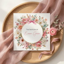 Faire-part de baptême floral rose élégant