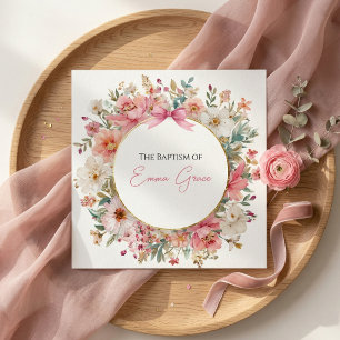 Faire-part de baptême floral rose élégant