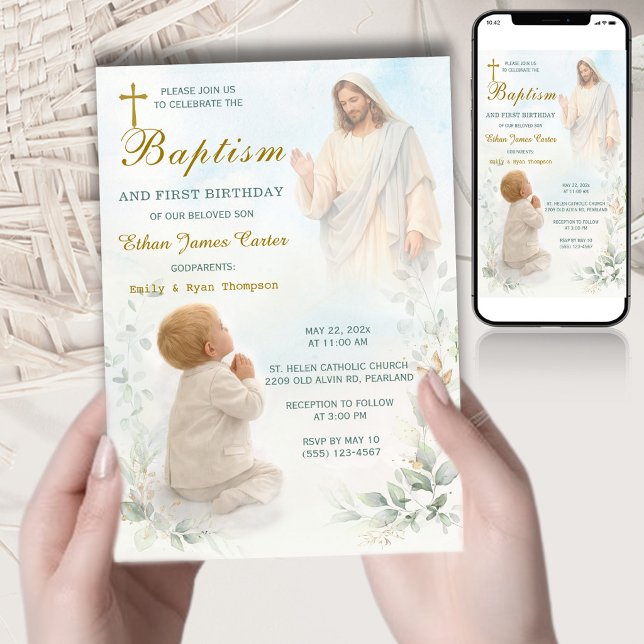 Faire-part de baptême garçon annonce parrain marra (Créateur téléchargé)