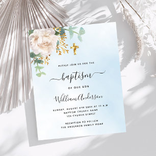 Faire-part de baptême garçon floral blanc bleu