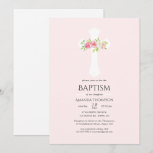 Faire-part de baptême ou de christening floral aqu