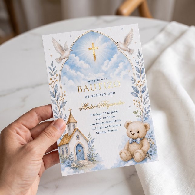 Faire-part de baptême Ourson Bleu Céleste (Créateur téléchargé)