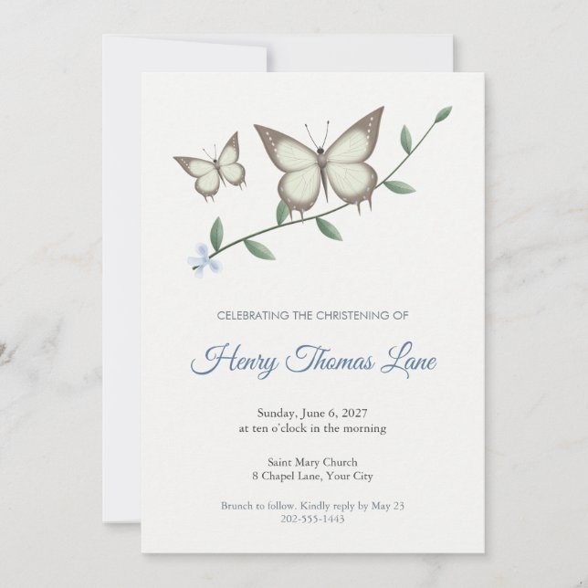 Faire-part de baptême Papillon Nawab pâle (Devant)