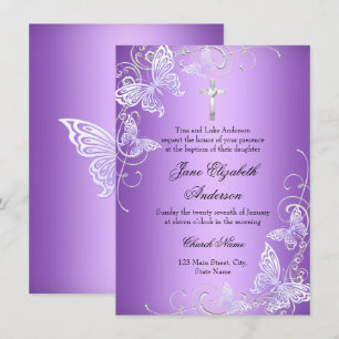 Faire-part de baptême Papillon Tourbillon Violet &