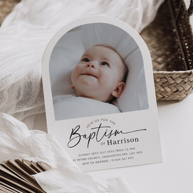 Faire-part de baptême photo arqué (Zazzle Arch Photo Baptism Invitation)