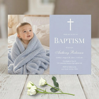 Faire-part de baptême photo Bleu poussiéreux pour