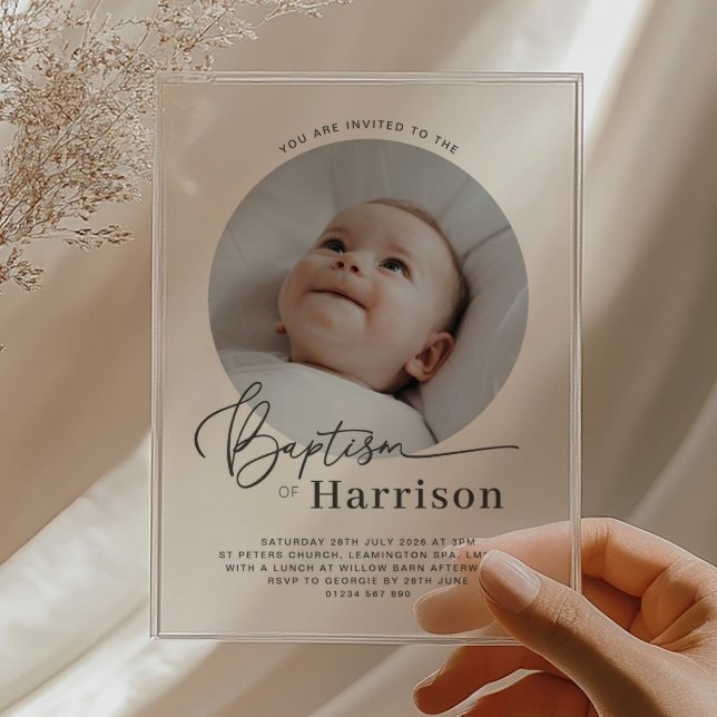 Faire-part de baptême photo ronde (Zazzle Round Photo Baptism Invitation)