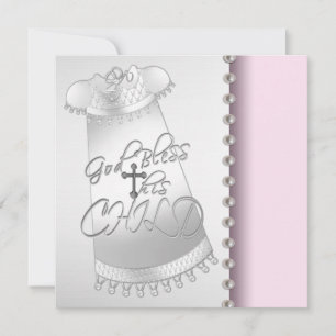 Faire-part de baptême pour bébé fille perles rose 