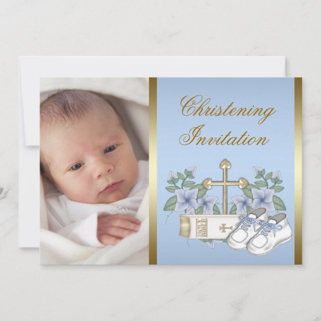 Faire-part de baptême pour bébé garçon avec photo  (Devant)