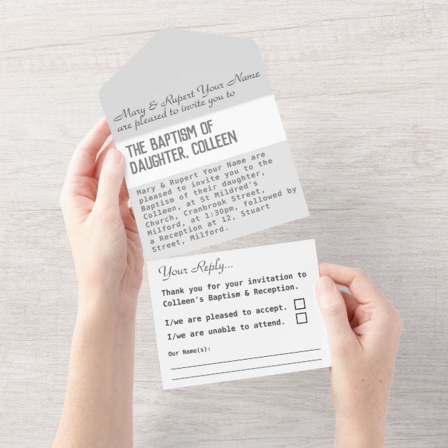 Faire-part de baptême tout-en-un (Déchirure)