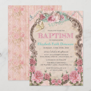 Faire-part de baptême Vintage Shabby Chic
