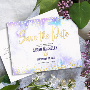 Faire-part de Bat Mitzvah date de sauvegarde Or vé