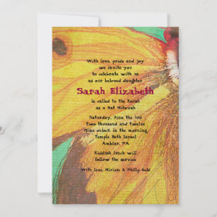 Faire-part de Bat Mitzvah PAPILLON JAUNE VINTAGE